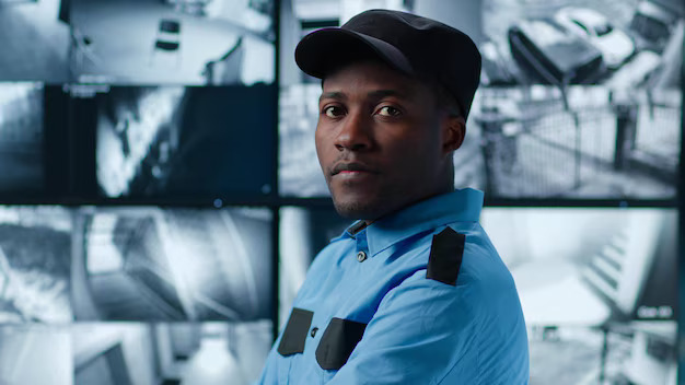 portrait africanamerican security officer looking camera standing control room 867394 1962